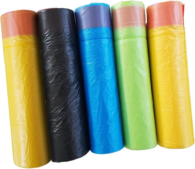 أكياس قمامة قوية بحبل سحب 5 لفات 75 قطعة سعة كبيرة حبل سميك لون عشوائي - Image 1